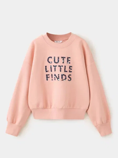 Bluza z bawełny z nadrukiem tekstowym Dzieci lata MANGO KIDS różowy