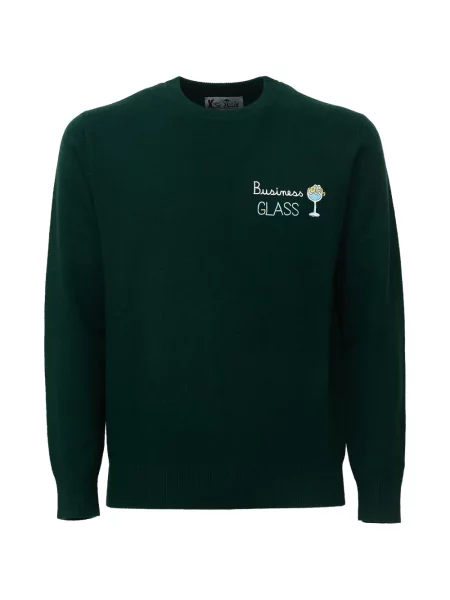 Hanorac crewneck Mc2 Saint Barth cu broderie de lână business verde