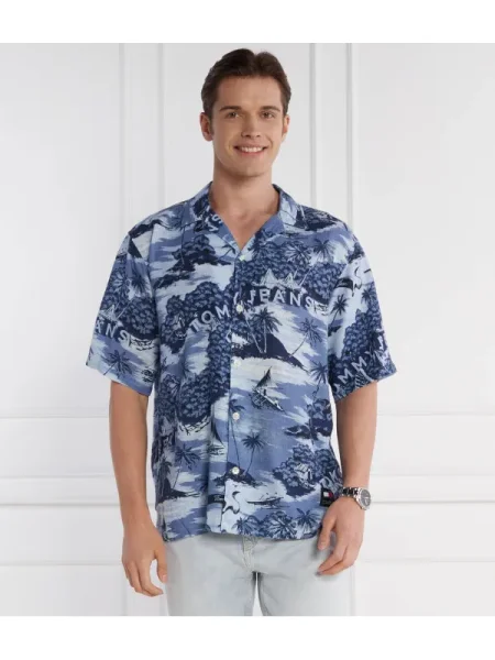 Tommy Jeans Cămașă HAWAIIAN CAMP | Relaxed fit | cu adaos de in