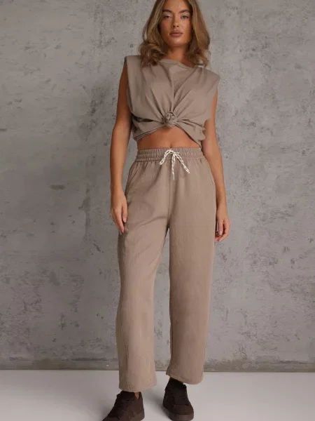 Pantaloni Casual Barrel High Waist cu și tip cravată în talie Janesa bej