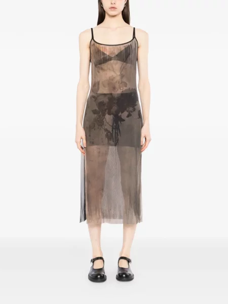 Rochie fără mâneci Ia London fără mâneci cu model floral cu imagine maro