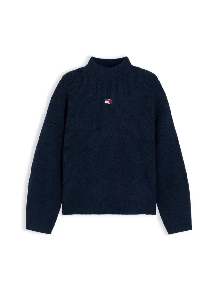 Pulover Tommy Jeans cu guler înalt albastru