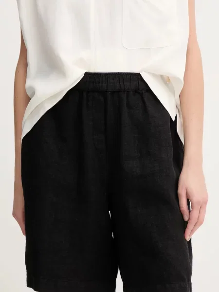 Szorty lniane o kroju regular fit z elastycznym pasem model ‘Emmie’ Mos Mosh czarne