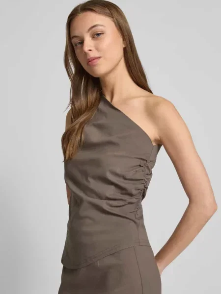 Bluzka My Essential Wardrobe z odkrytymi ramionami wiązana brązowa