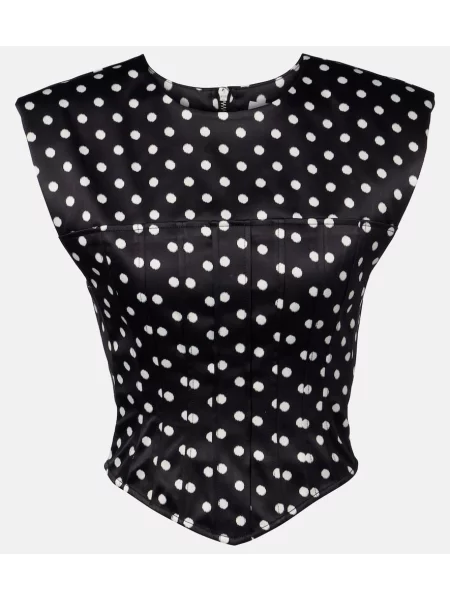 Top Ganni din satin cu buline negru