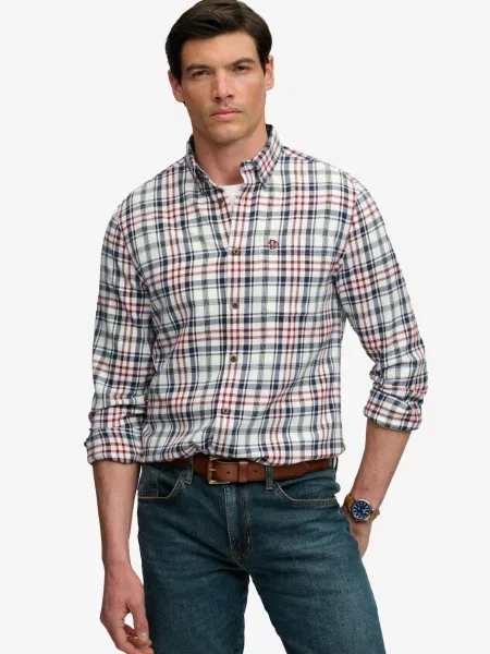 Superdry & Co Košeľa tmavomodrá / oranžová / karmínovo červená biela