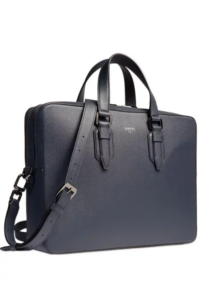 Kožená taška na notebook Lancel s přezkou modrá