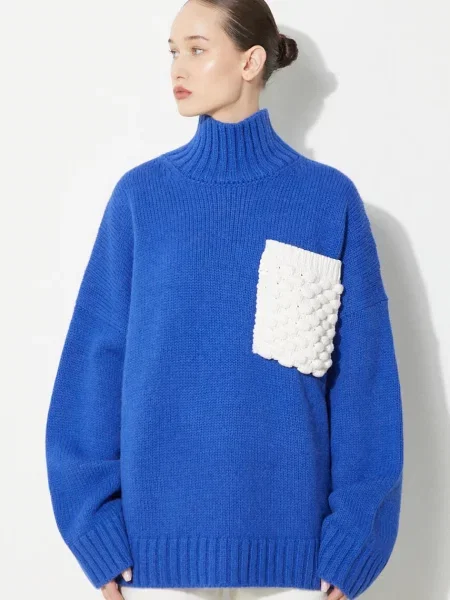 JW Anderson pulover de lână Textured Patch Pocket Turtleneck Jumper femei călduros cu guler