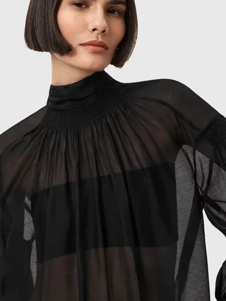 Блузка з додаванням шовку AllSaints PEARLA однотонна чорний