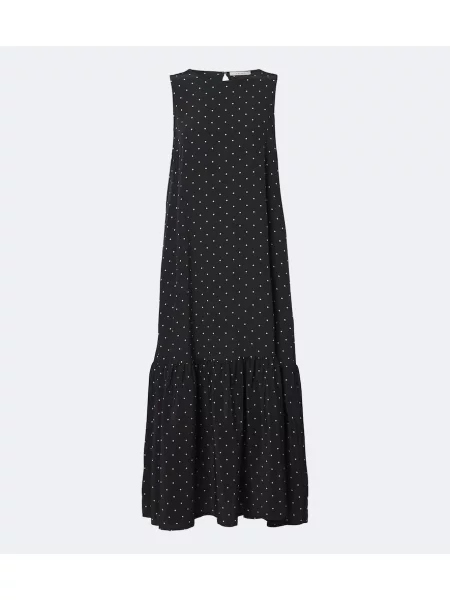 Rochie midi Asceno de mătase cu buline negru