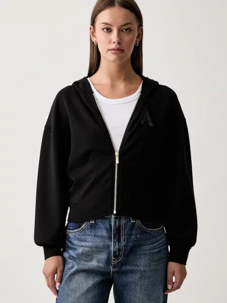 Armani Exchange hanorac cu și glugă pentru femei cu vâscoză negru