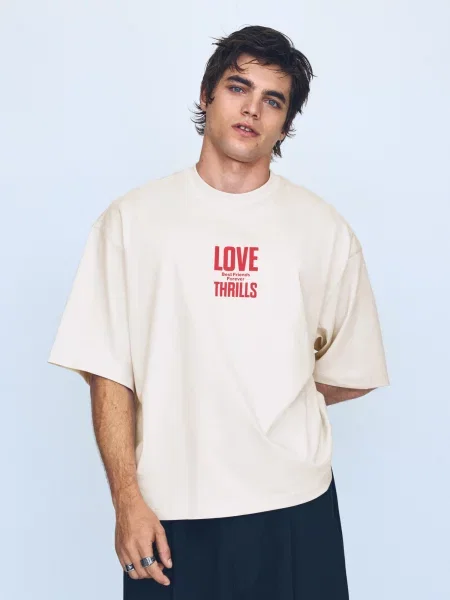 Bershka Tričko grafitová / sivobéžová / čerešňová