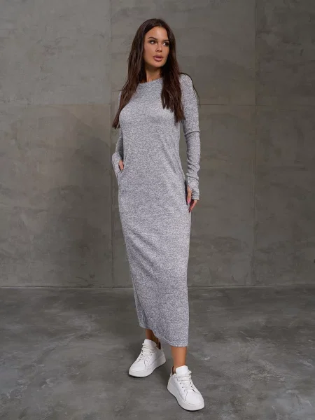 Сукня максі ISSA Plus світло-сірий комбінований верх сіра