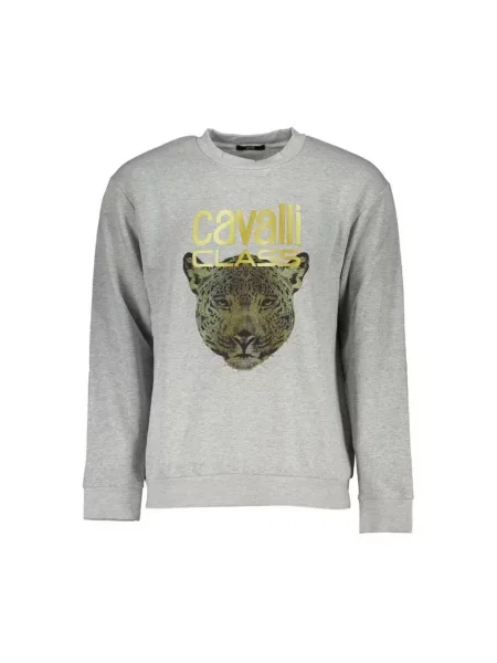 Bluza Cavalli Class z długim rękawem z dekoltem w kształcie litery U casual szara