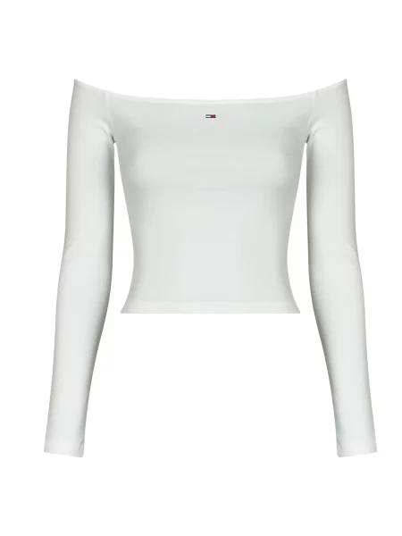 Majica z dolgimi rokavi Tommy Jeans z dolgimi rokavi z ladjastim izrezom bela