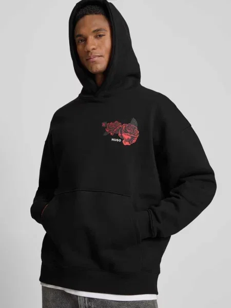 Bluza z kapturem o kroju regular fit z czystej bawełny model DAGETHOOD' Hugo czarna