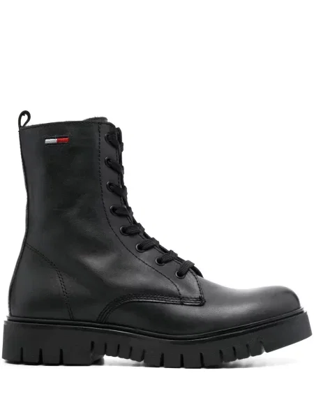 Cizme scurte Tommy Jeans cu șireturi din piele negru