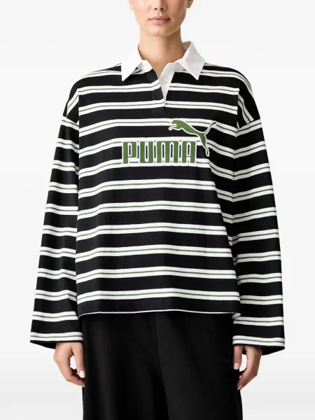 Tricou polo Puma cu broderie cu dungi negru