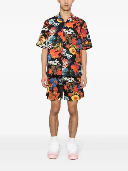Pantaloni scurți Moschino cu model floral cu imagine plisate negru