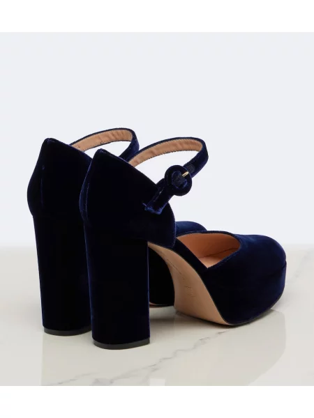Pantofi cu toc Gianvito Rossi de catifea cu platformă albastru