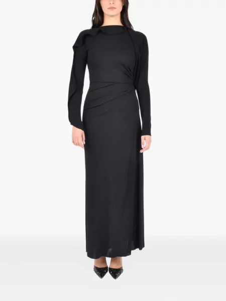 Rochie maxi Victoria Beckham cu volane de costum negru