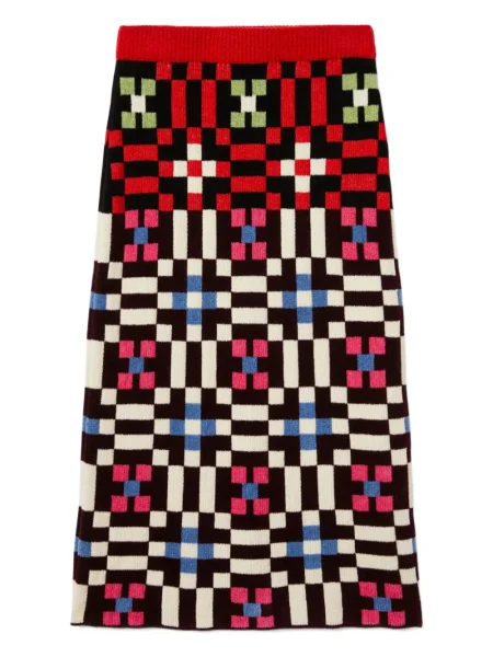 Fustă La Doublej tricotate cu imprimeu geometric roșu