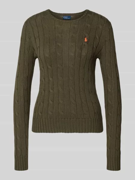 Sweter z dzianiny ze ściegiem warkoczowym model ‘JULIANNA’ Polo Ralph Lauren zielony