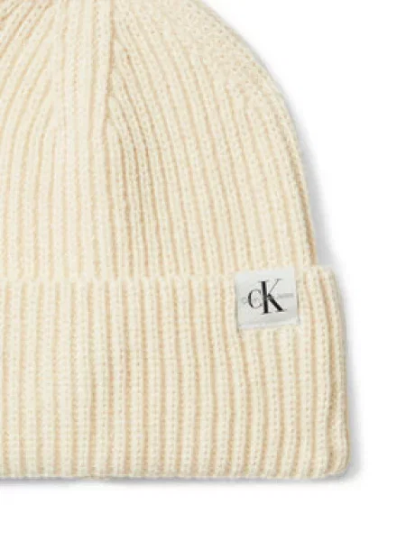 Čepice Calvin Klein Jeans Monogram Rib Beanie Écru
