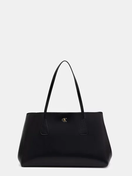 Pocnitură geantă shopper Calvin Klein din piele negru