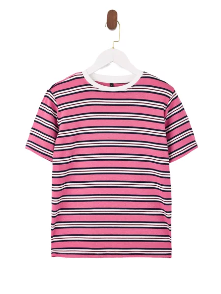 Trendyol Tricou albastru marin / roz / roșu bordeaux alb