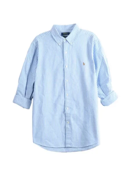 Cămașă Polo Ralph Lauren cu broderie cu dungi albastru