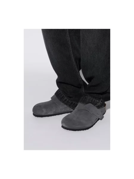 Klapki mules Birkenstock zamszowe szare