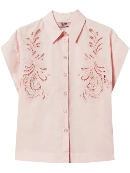 Cămașă Twinset cu broderie din poplin roz