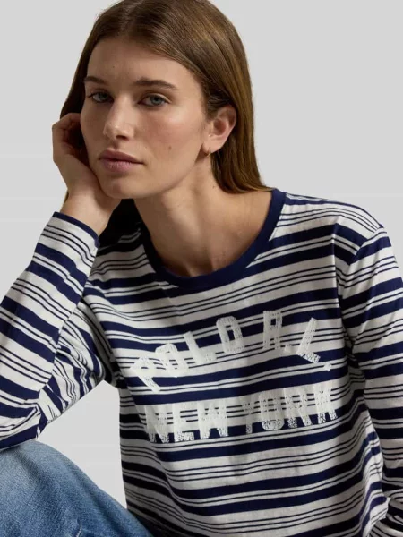 Bluzka z długim rękawem o kroju regular fit z czystej bawełny Polo Ralph Lauren granatowa