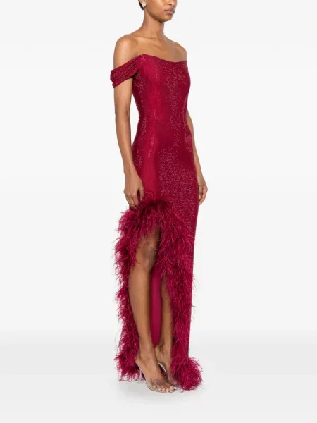 Rochie maxi Miron cu pene roșu