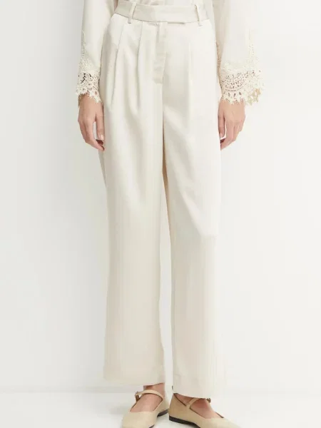 Bruuns Bazaar spodnie szerokie high waist beżowy