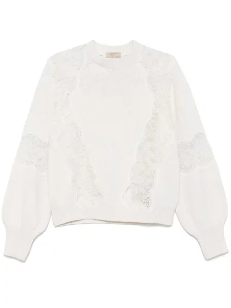 Pulover Elie Saab din dantelă alb