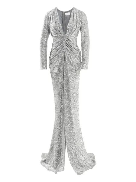 Rochie maxi Ana Radu cu paiete lungă de costum argintiu