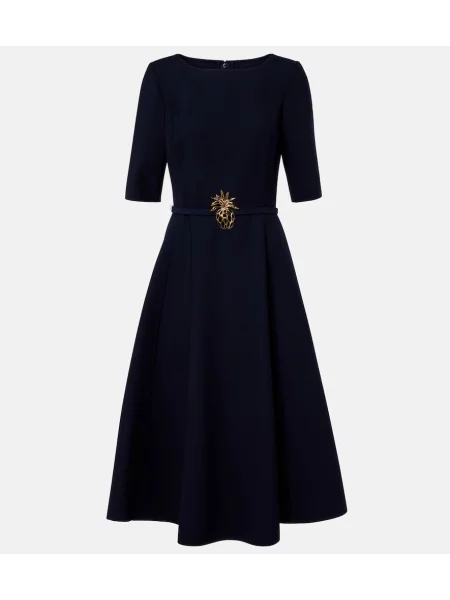 Cu centură rochie midi Oscar De La Renta de lână albastru