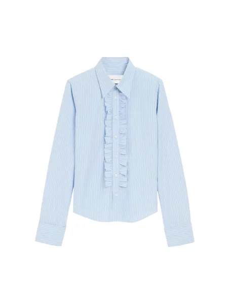 Koszula Ami Paris w paski z falbankami niebieska