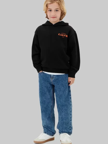 Calvin Klein Jeans dukserica sa kapuljačom za djecu od pamuka crna