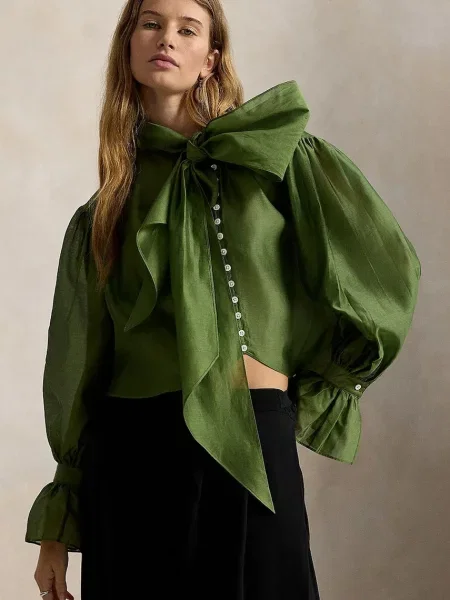 Polo Ralph Lauren cămașă pentru femei cu amestec de cașmir verde