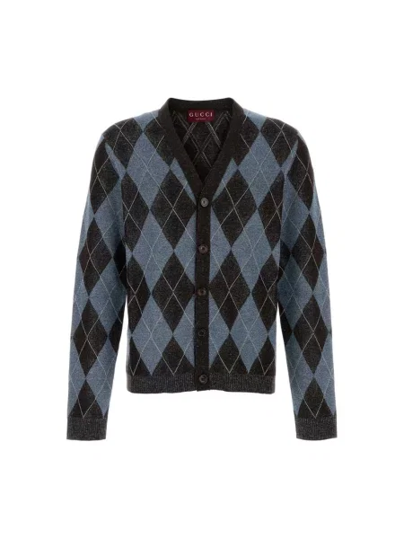 Wielobarwność kardigan Gucci wełniany z wzorem argyle