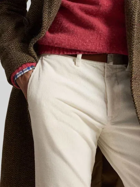 Spodnie sztruksowe o kroju straight fit z mieszanki bawełny Polo Ralph Lauren białe