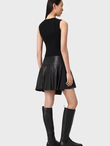 Кожаная юбка Allsaints черная