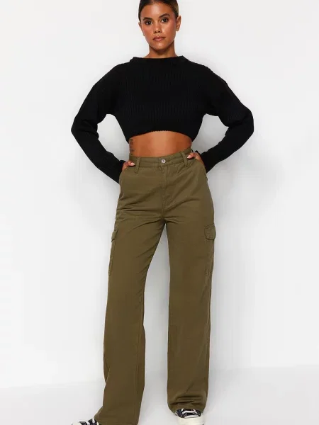 Blugi cu picior larg Trendyol cu talie înaltă maro