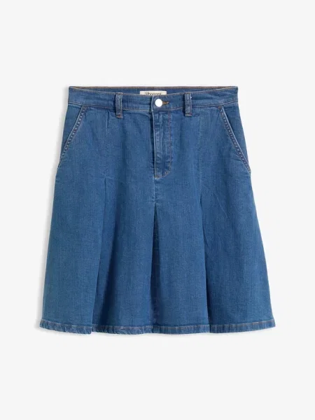Spódnica jeansowa z zakładkami mid waist niebieska