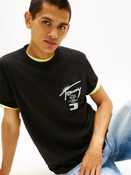 Tommy Jeans Tricou CITY albastru pastel negru