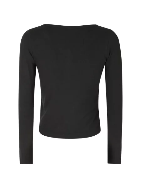 Lung tricou Low Classic clasic cu guler henley negru
