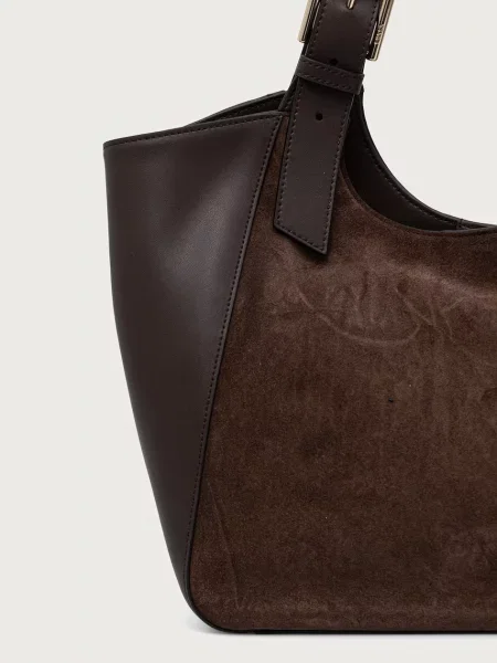 Furla torebka skórzana Dora M Tote brązowa